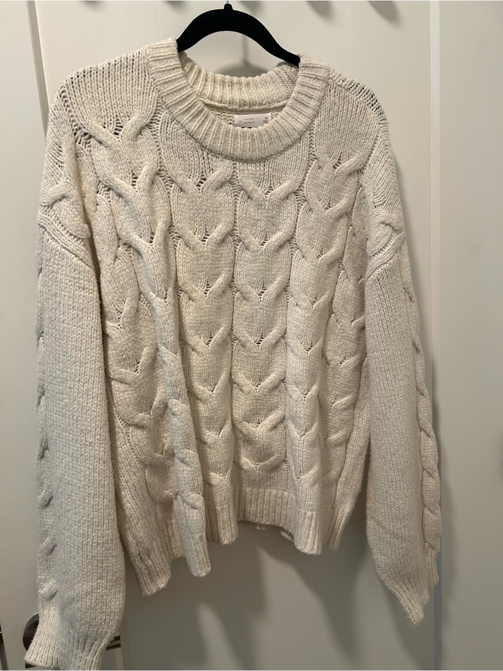 LC Lauren Conrad Chunky Cable Knit Ivory Cream Sweater